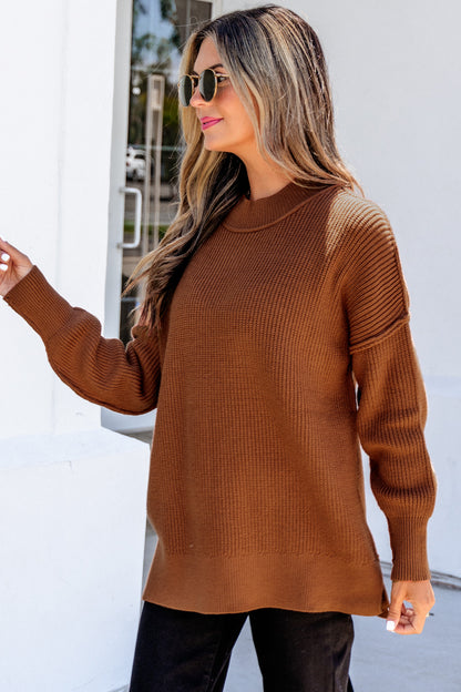 Red Dahlia Long Sleeve Ribbed Knit Stand Neck Regular Fit Sweater