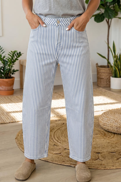 Brown Stripe Casual Barrel Jeans