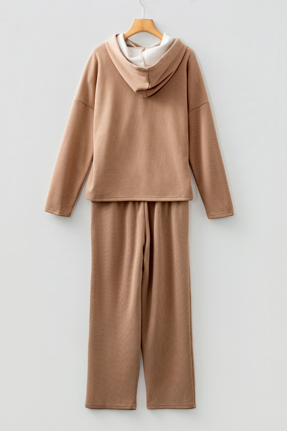 Parchment Leopard Drawstring Pullover Hoodie and High Waist Pants Corduroy Suit