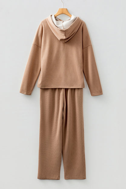 Parchment Leopard Drawstring Pullover Hoodie and High Waist Pants Corduroy Suit