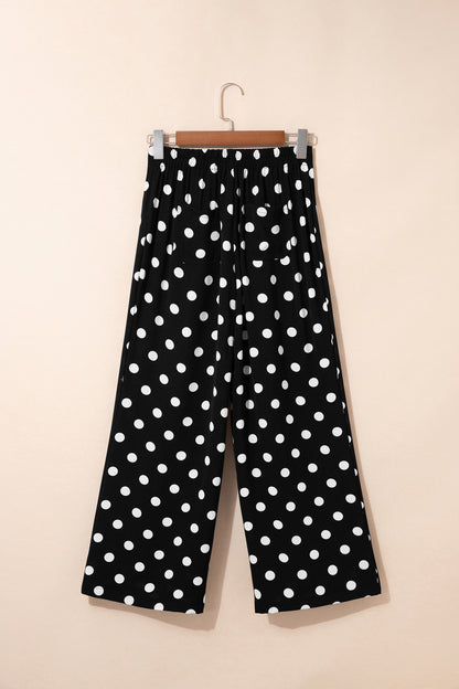 Sky Blue Polka Dot Print Patched Pocket Mid-rise Straight Leg Pants