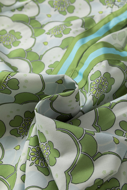 Green Floral Clouds Ruffled Short Sleeve Summer Blouse