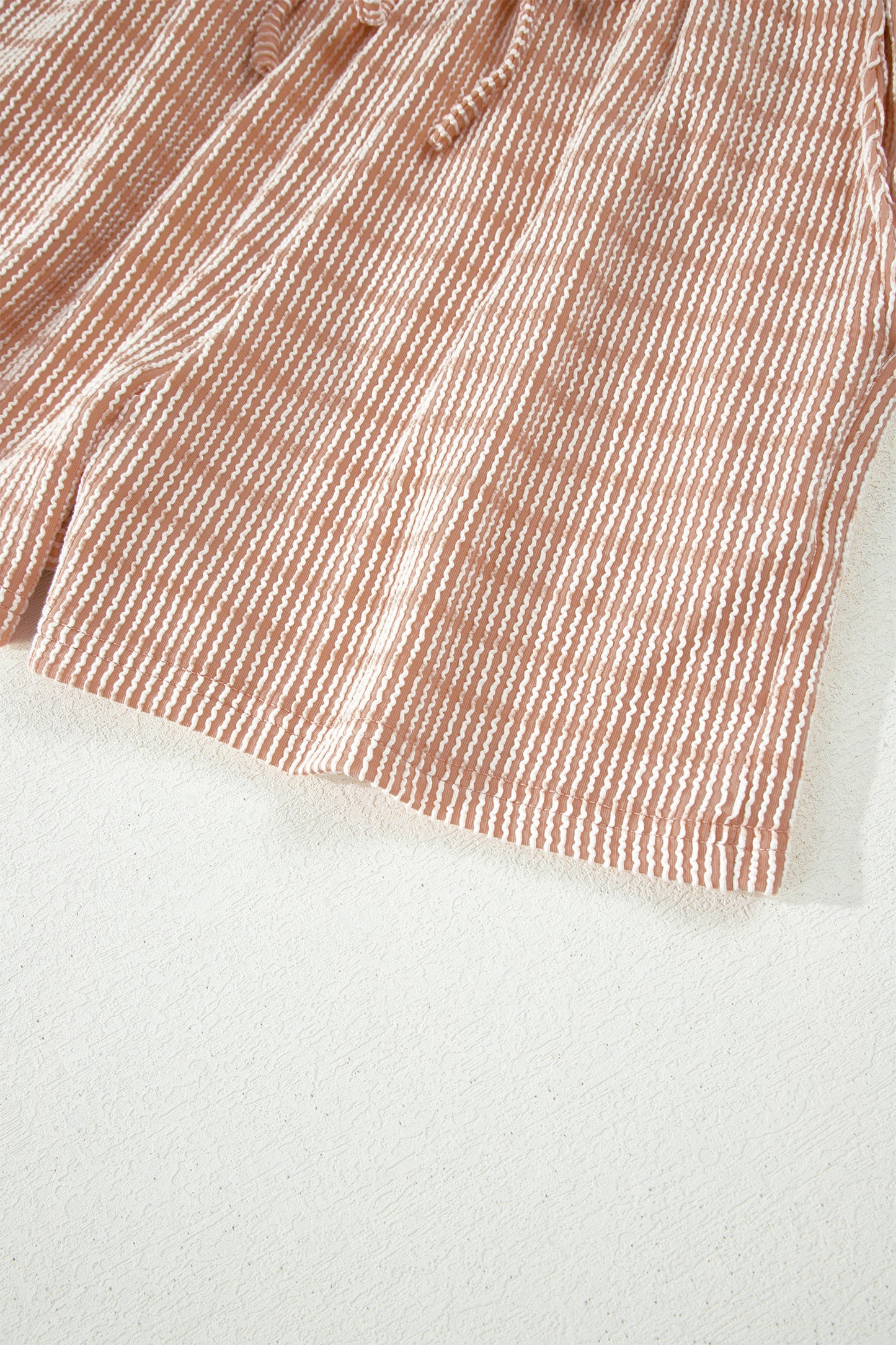 Rose Stripe Raised Rib Loose Tee Drawstring Elastic Waist 2pcs Short Set