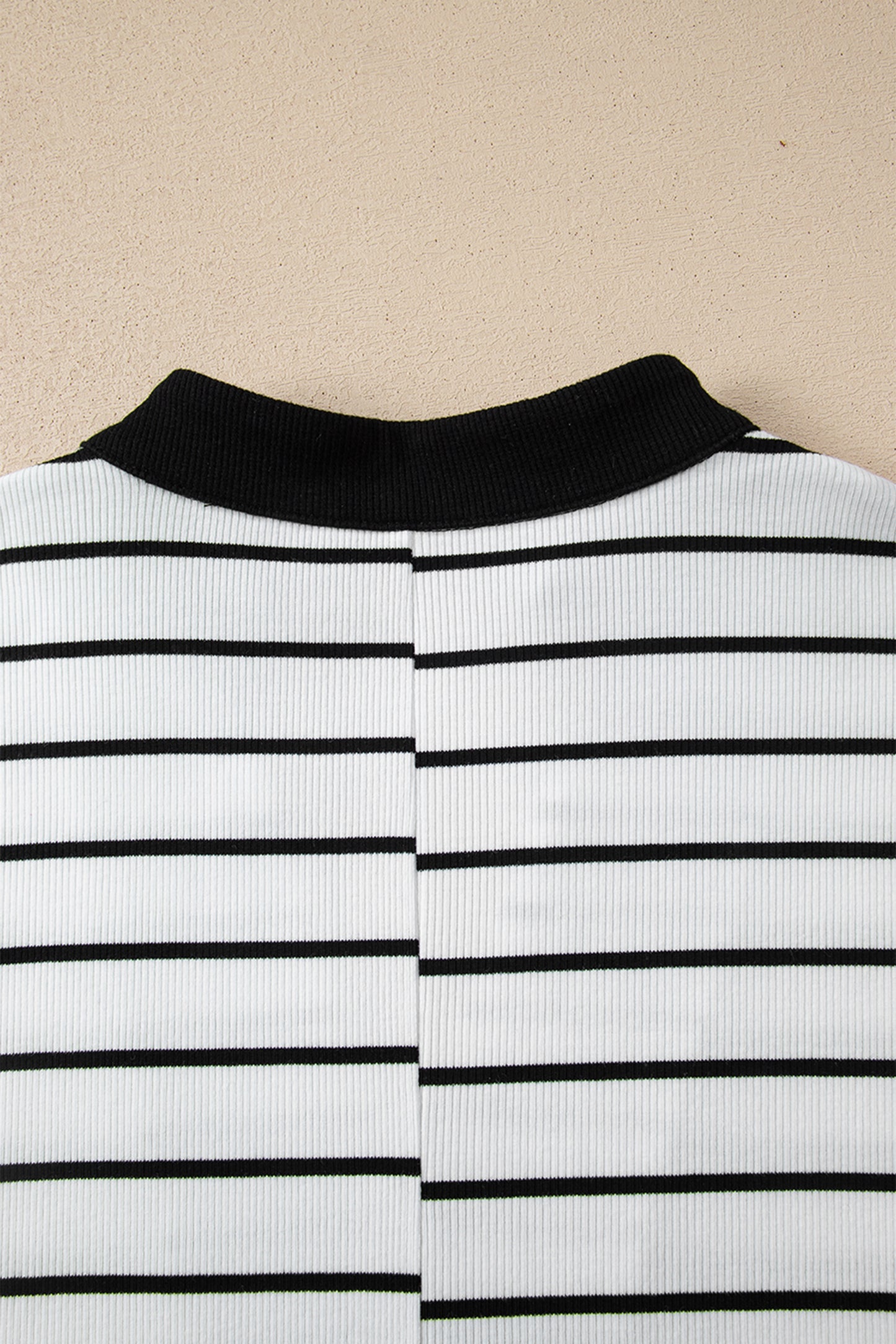 Blue Stripe Stand Collar V Neck Elastic Cuffs Half Sleeve Dolman Top