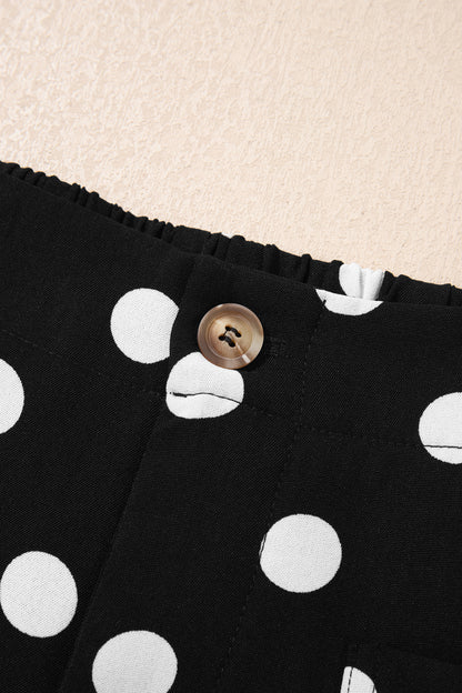 Sky Blue Polka Dot Print Patched Pocket Mid-rise Straight Leg Pants