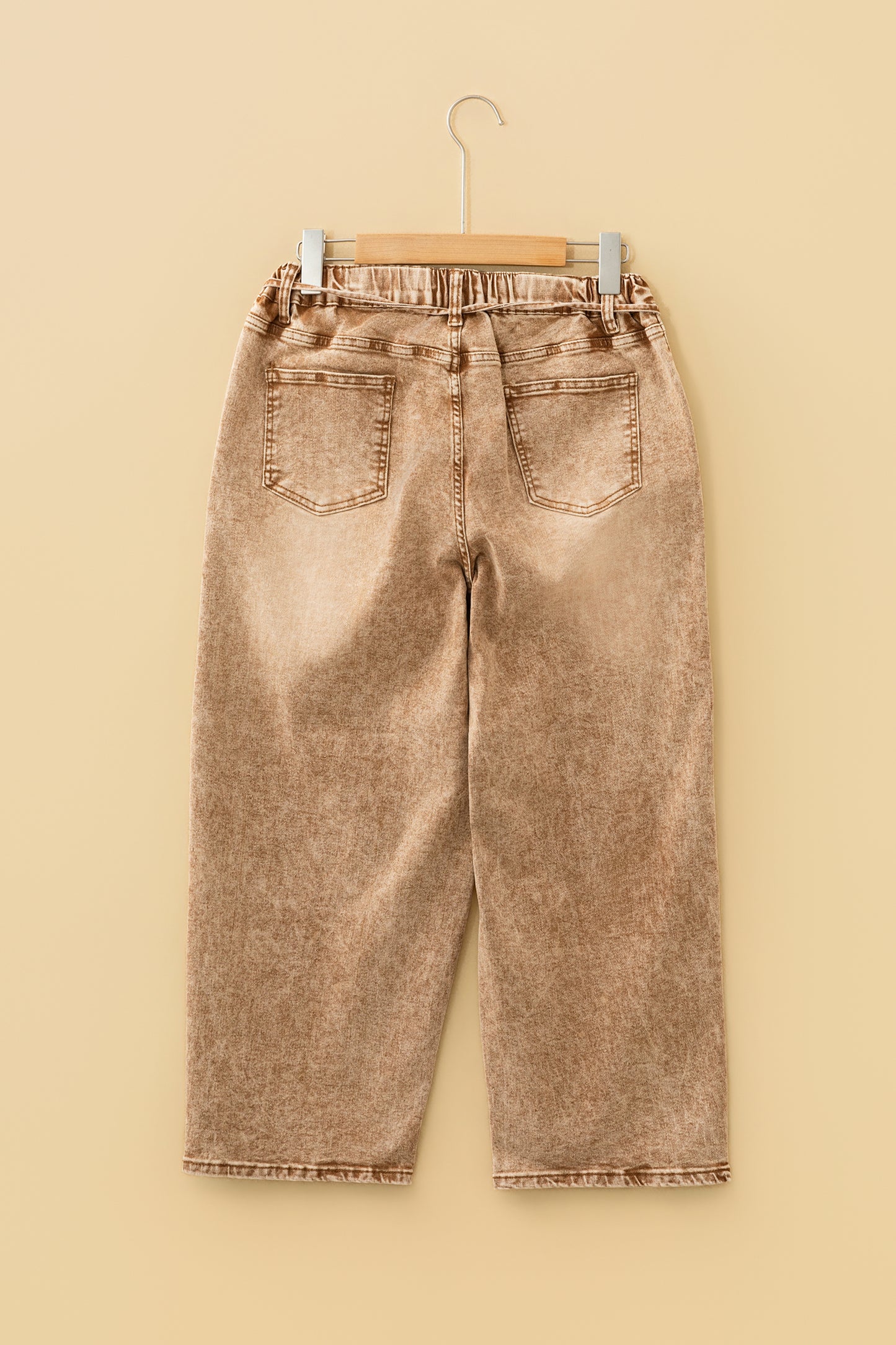 Gray Acid Wash Barrel Fit Denim Pants with Waist String