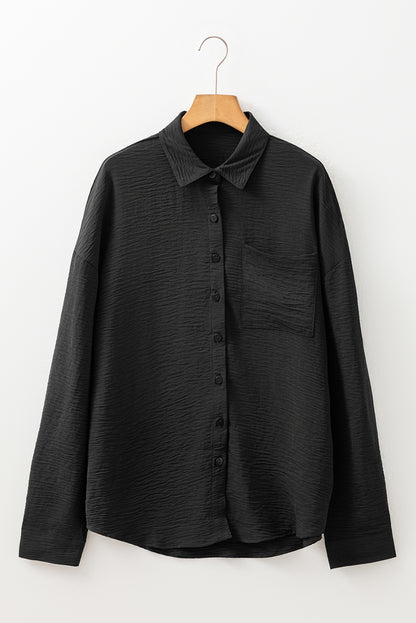 Beige Pure Color Patch Pocket Shirt