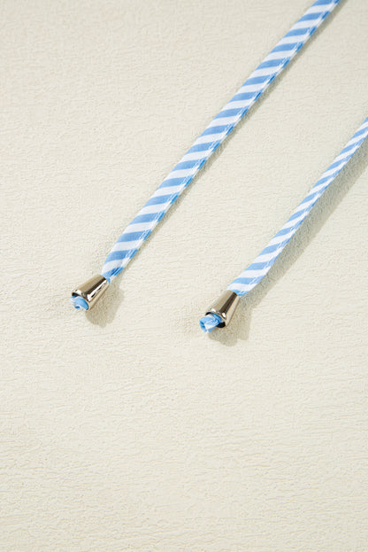 Pink Floral Striped Print Contrast Trim Tie Split Neck Mini Dress