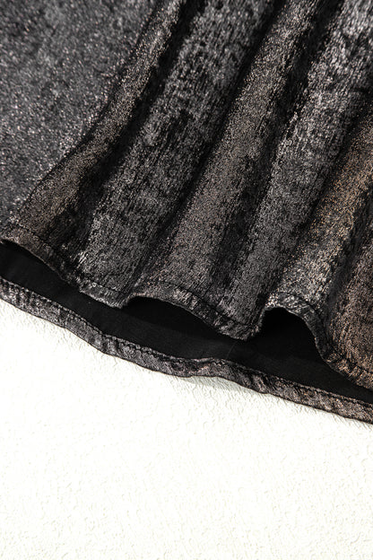 Silvery Metallic Round Neck Ruffle Trim Sleeveless Top