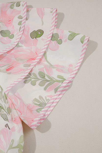 Pink Floral Contrast Edge Layered Short Sleeve Mini Dress