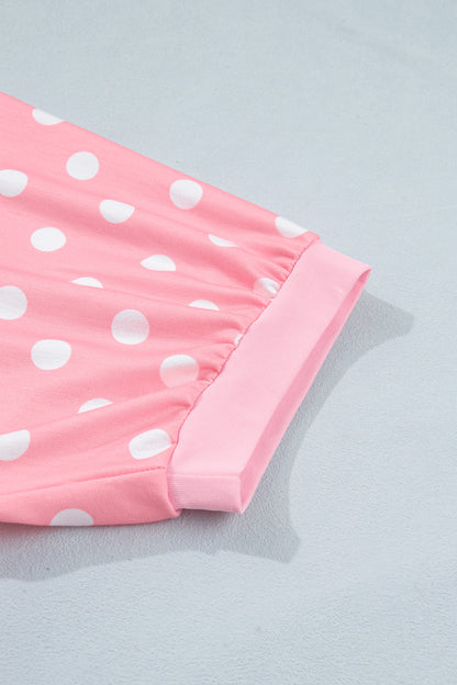 Sky Blue Polka Dot Oversized Top Drawstring Short Set