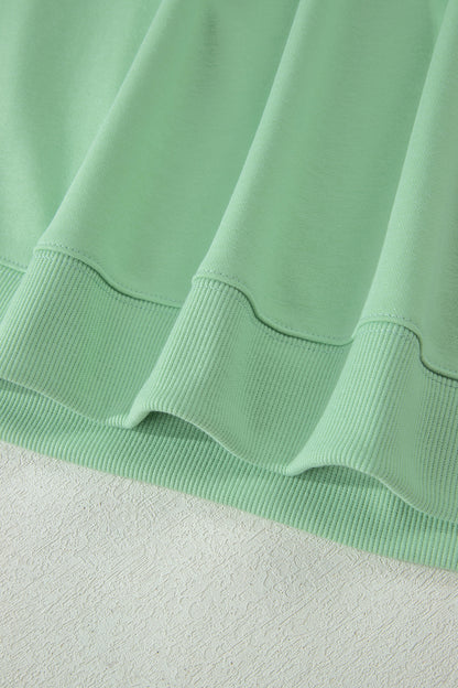 Clearly Aqua Solid Color Ribbed Trim Short Sleeve Top Drawstring Loose Pants 2pcs Outfit