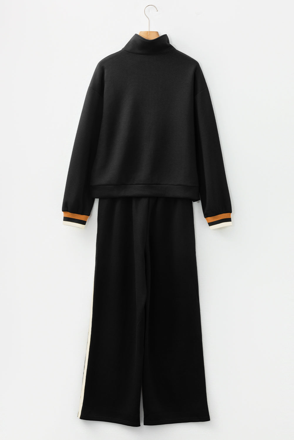 Gray Striped Patchwork Quarter Zip Pullover Loose Pant Set