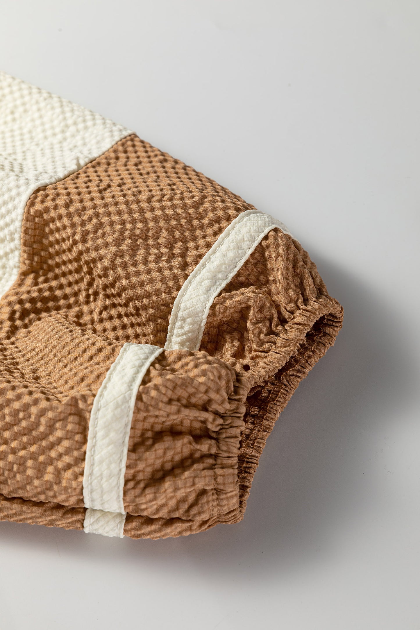 Black Color Block Patchwork Detail V Neck Textured Long Sleeve Blouse