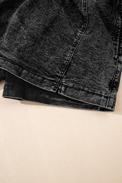 Black Drawstring High Waist Pocketed Denim Shorts