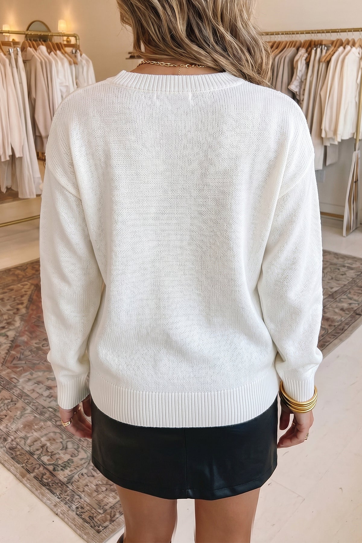 Green Wild Mallard Drop Shoulder Round Neck Long Sleeve Pullover Sweater