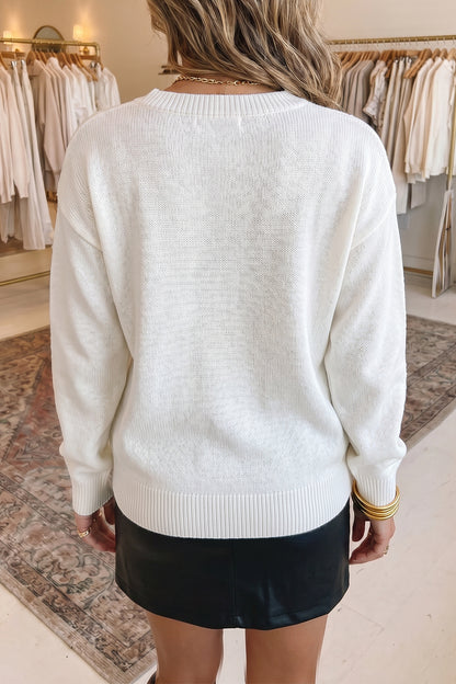Green Wild Mallard Drop Shoulder Round Neck Long Sleeve Pullover Sweater