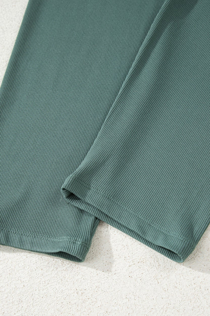 Green Bay Solid Color Oversize Slit Sweatshirt Ribbed Leggings 2pcs Set