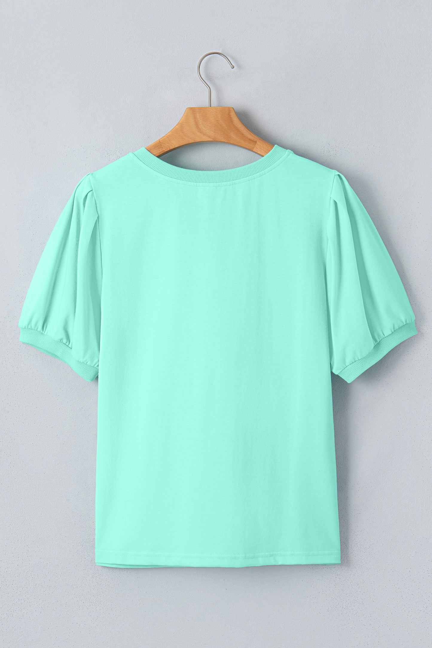 Yellow Solid Color V Neck Short Puff Sleeve Blouse