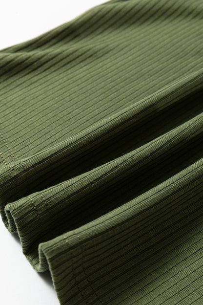 Jungle Green Solid Color Ribbed Ruffled Short Sleeve T Shirt