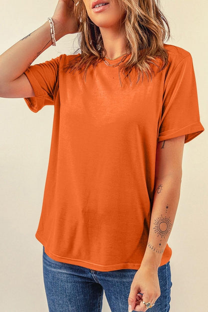 Yellow Cream Casual Plain Crew Neck Tee