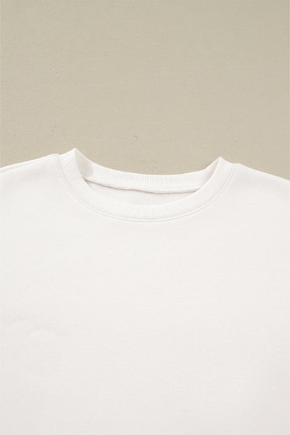 White Color Block Patchwork Drop Shoulder Pullover Casual Shorts 2pcs Outfit