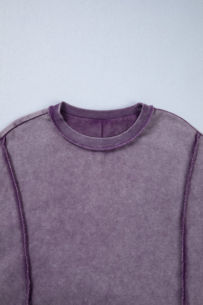 Valerian Mineral Wash Exposed Seam Side Slit Sweatshirt