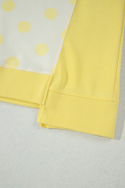 Yellow Color Block Patchwork Polka Dot Wide Leg Pant Set