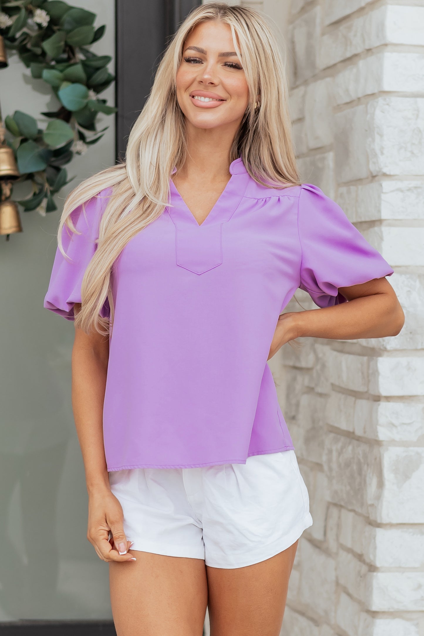 Phalaenopsis V Neck Puff Sleeve Summer Blouse