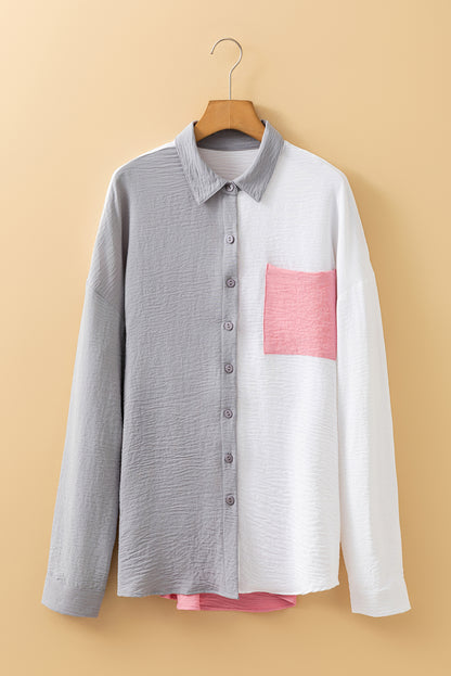 Beige Pure Color Patch Pocket Shirt