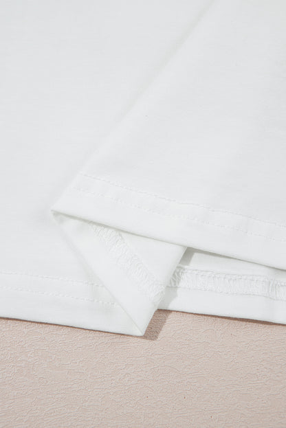 White Rhinestone Bow Embellished Round Neck Tee