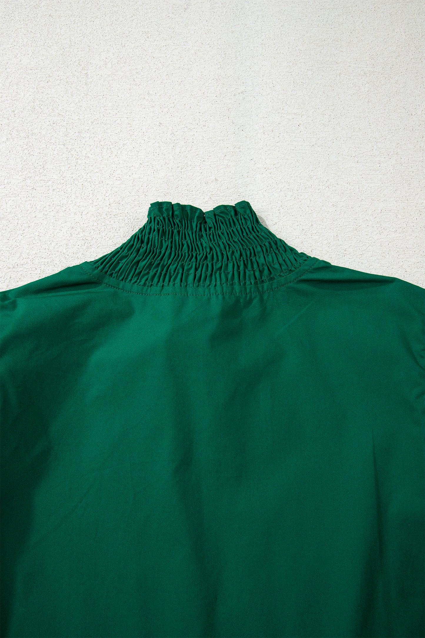 Evergreen Puffy Flounce Sleeve Leopard Trim V Neck Blouse