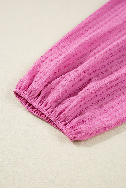 Sachet Pink Plus Size Textured Tie Split Neck Puff Sleeve Flowy Mini Dress