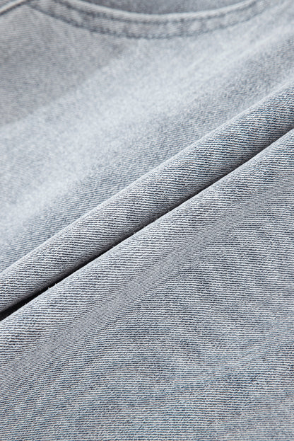 Dusk Blue Scalloped Hemline Acid Wash High Waist Denim Shorts