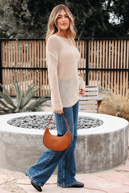 Coral Crochet Hollow-out Jumper Top Sweater