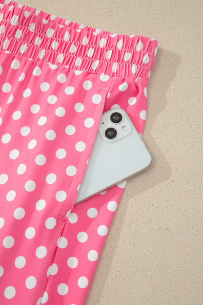 Pink Polka Dot Print Slim Tank Loose Pants 2pcs Outfit