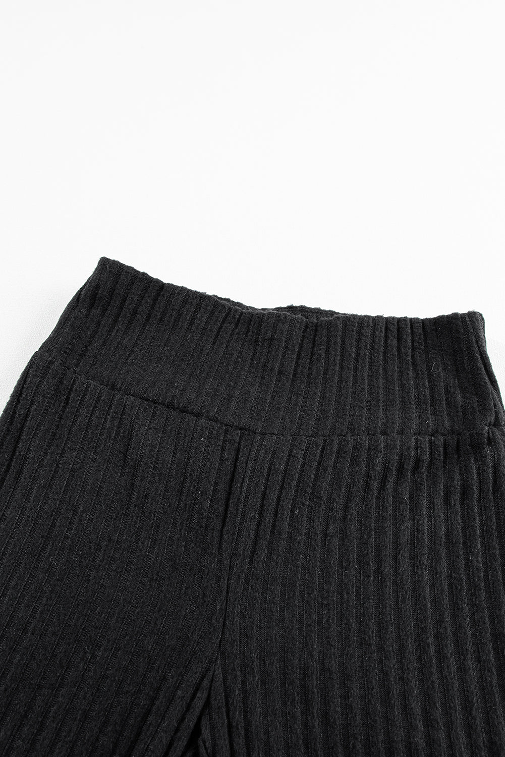 Black Wide Waistband Ribbed Textured Knit Leggings