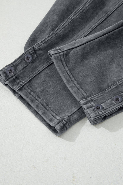 Medium Grey Mineral Wash Jogger Style High Waist Casual Pants