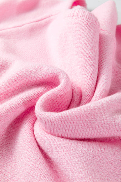 Pink Solid Color Knit Loose Bracelet Sleeve Dolman Sweater