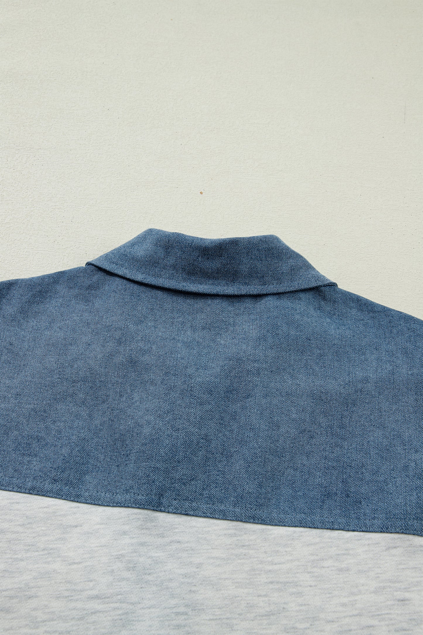 Light Grey Color Block Denim Patchwork Button Polo Collar Short Sleeve Top