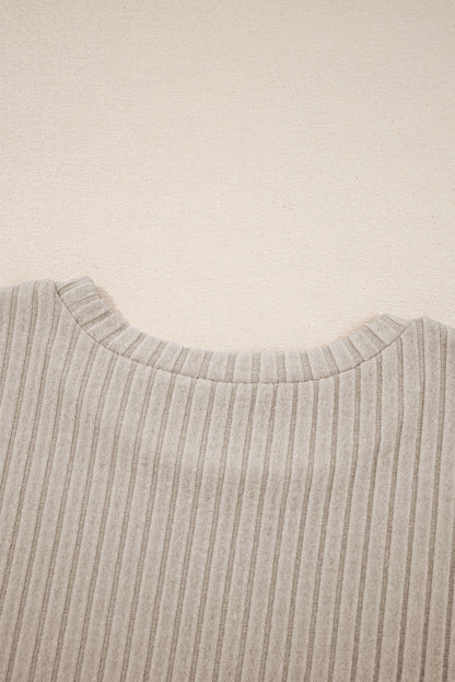 Jet Stream Ribbed Texture Round Neck Long Sleeve Rounded Hem Knit Top