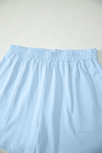 Pink Stitched Detail Loose Tank Top Cotton 2pcs Short Set