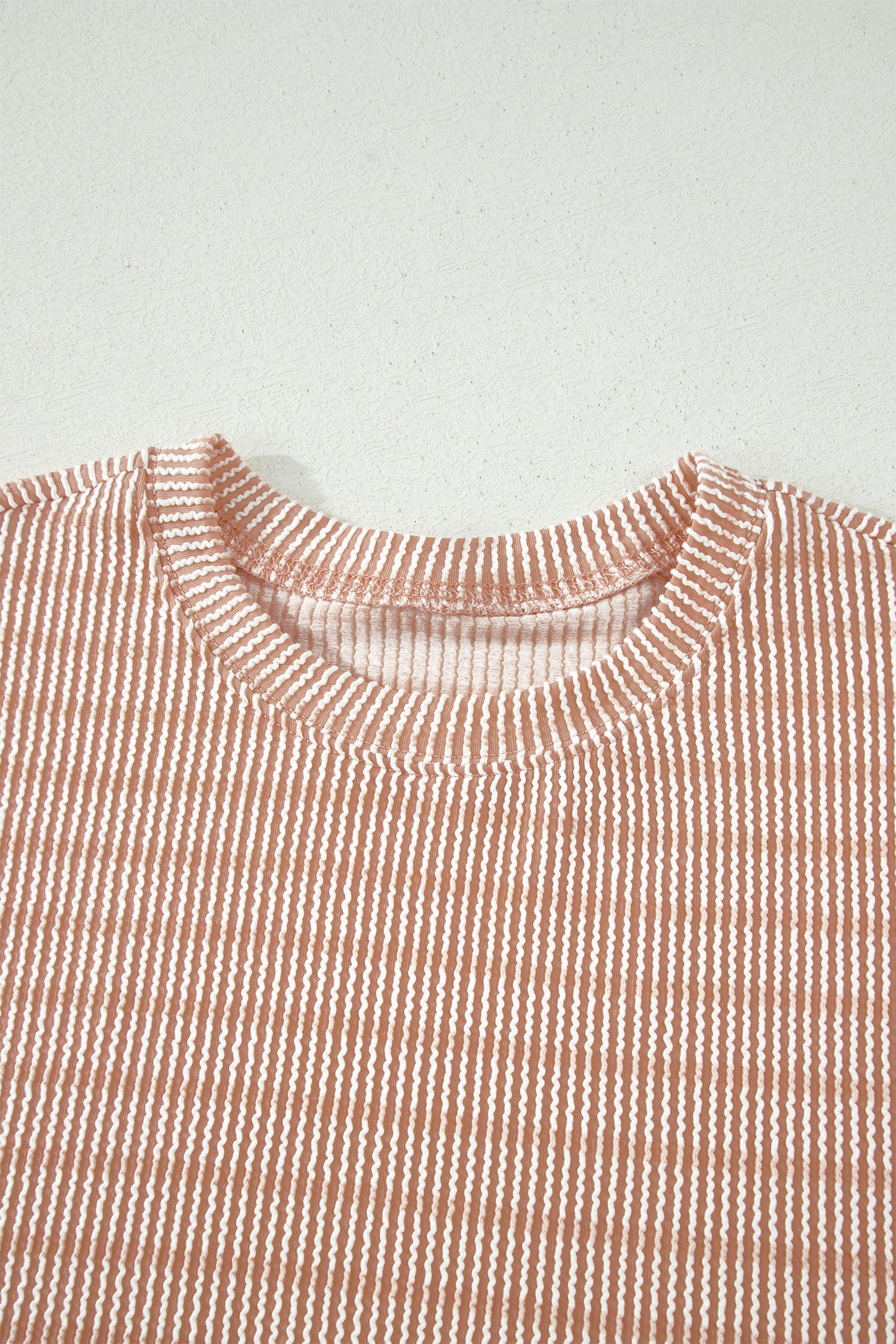 Rose Stripe Raised Rib Loose Tee Drawstring Elastic Waist 2pcs Short Set