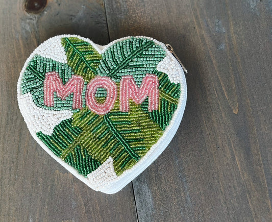 Mom Palm Heart Seed Beaded Coin Purse - OBX Prep