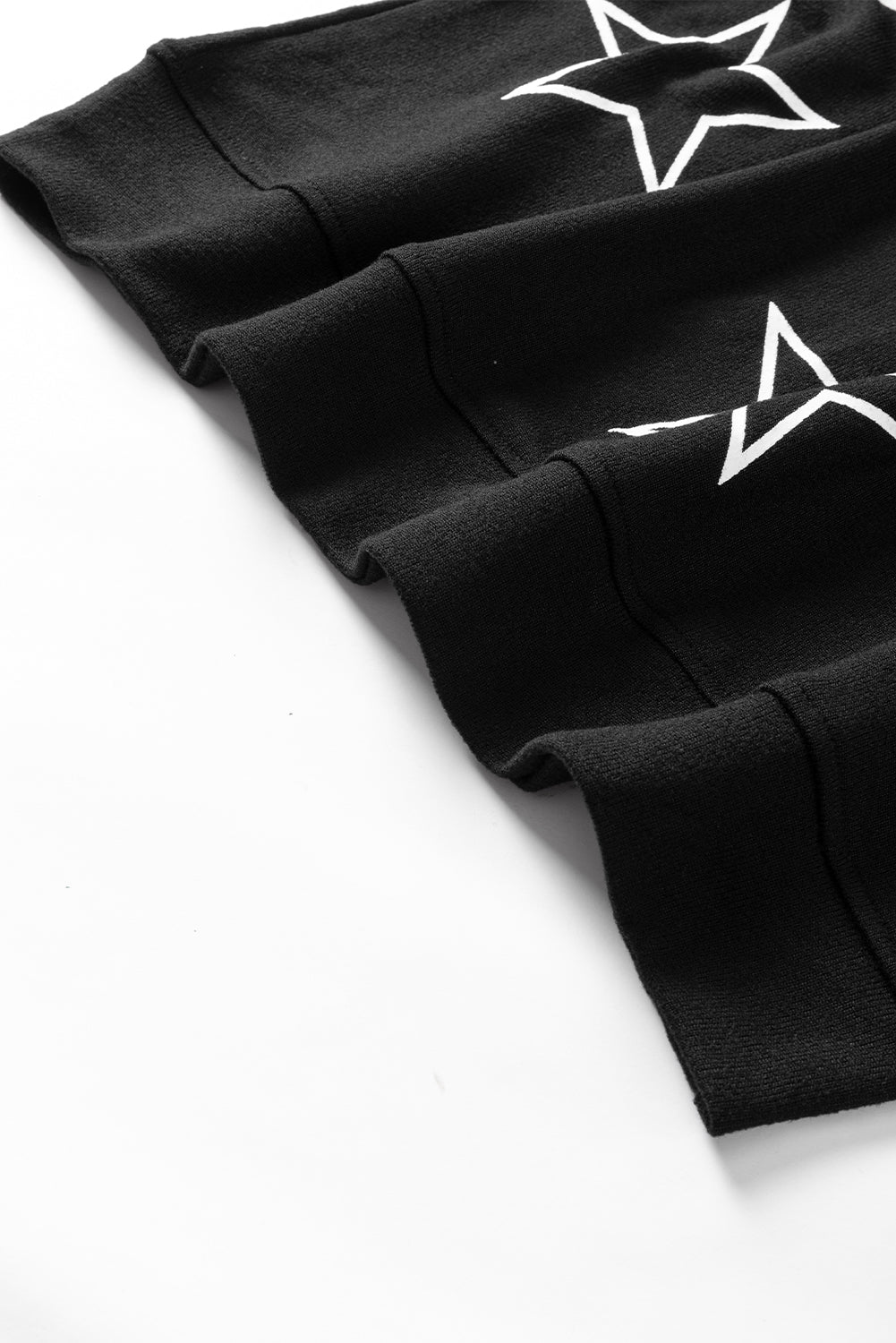 Black Stars Print Long Sleeve Drawstring High Waist Lounge Set