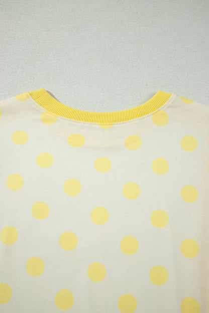 Yellow Color Block Patchwork Polka Dot Wide Leg Pant Set