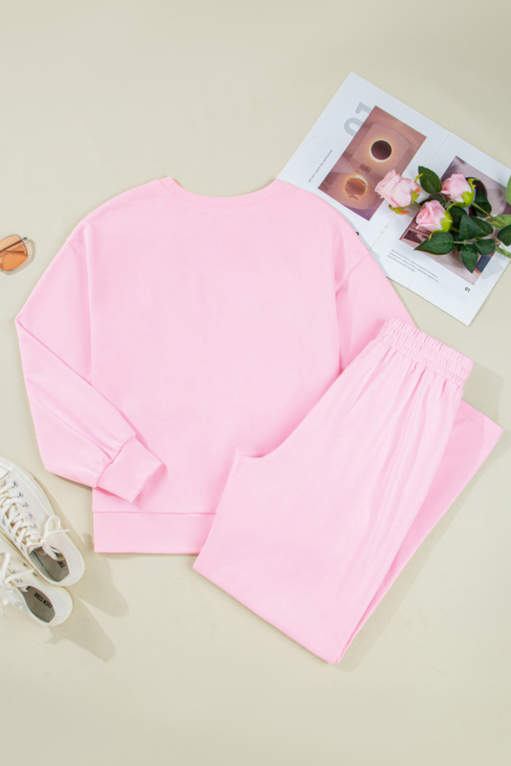 Phalaenopsis Chenille Heart Pattern Casual 2pcs Pants Set