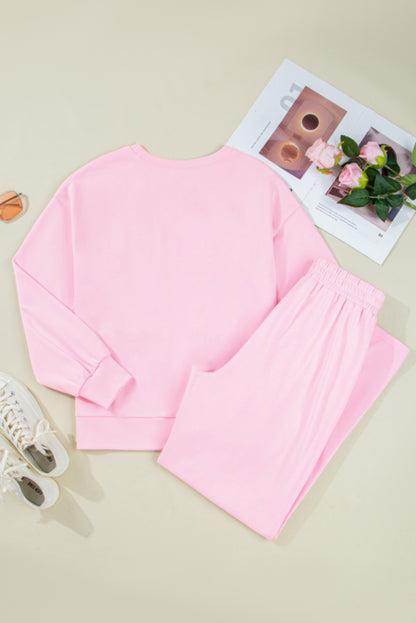 Phalaenopsis Chenille Heart Pattern Casual 2pcs Pants Set