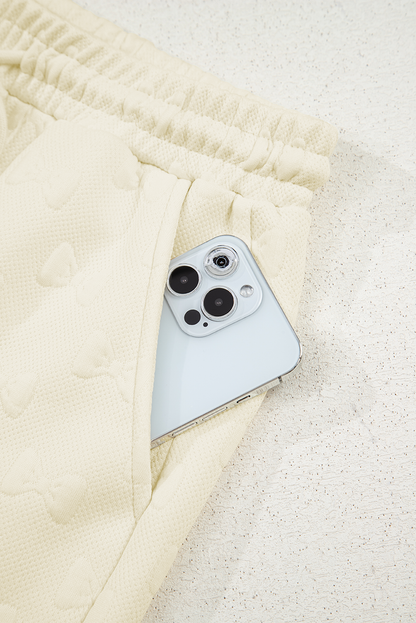 White Bow Jacquard Ruffle Sleeve Short 2pcs Outfit