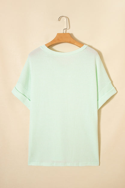 Wisteria Waffle V Neck Short Sleeve Knit Top